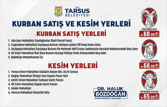 Tarsus’ta kurbanlk fiyatlar ile sat ve kesim yerleri belirlendi