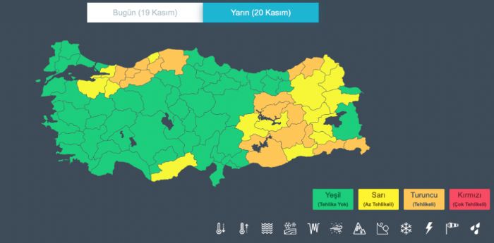 Meteorolojiden 31 il iin turuncu ve sar kodlu uyar