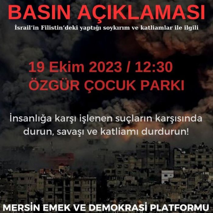 Mersin Emek ve Demokrasi Platformun' dan Filistin iin destek