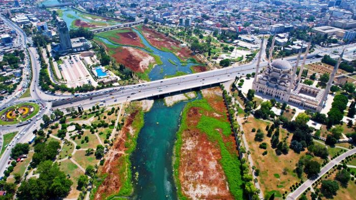 Seyhan Nehri'ni kaplayan yosunlar insan boyunu geti