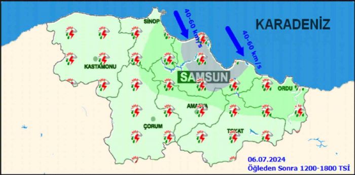 Orta Karadenize su baskn, sel, heyelan ve yldrm uyars