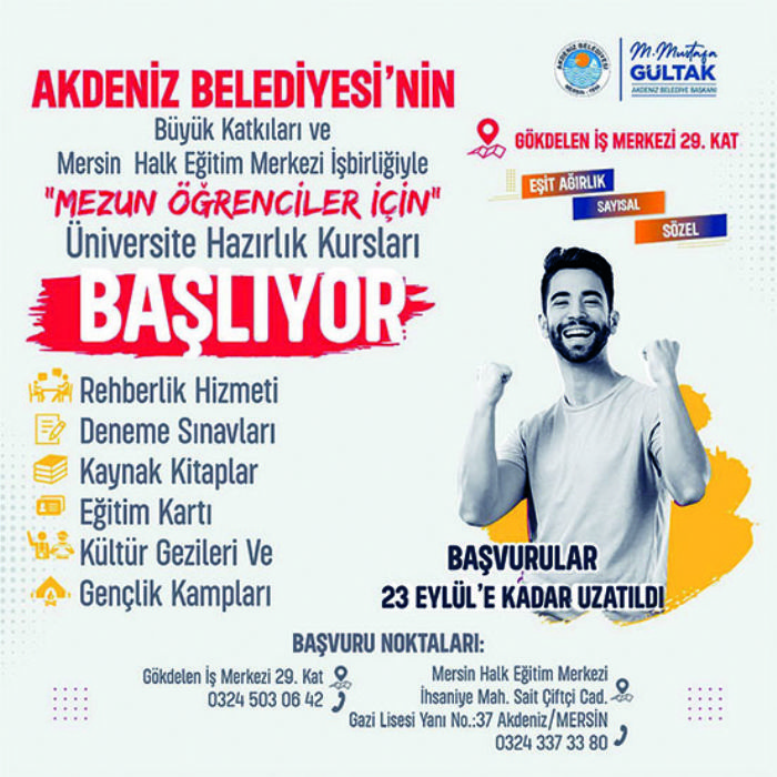 Akdeniz Belediyesi Ett Merkezine bavuru sresi 23 Eylle dek uzatld