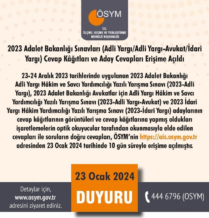 2023 Adalet Bakanl snav sonular akland