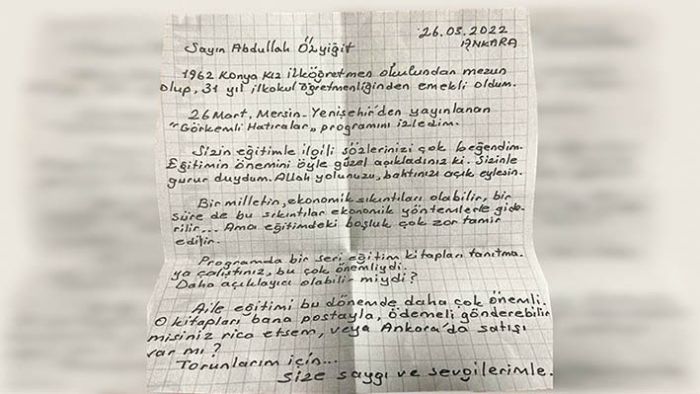 Abdullah zyiiti duygulandran mektup