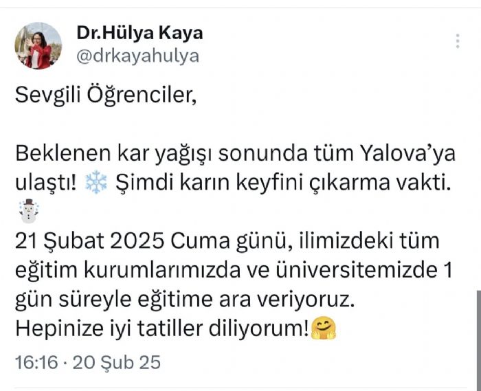 'Altay' kar frtnas, Yalova'ya ulat