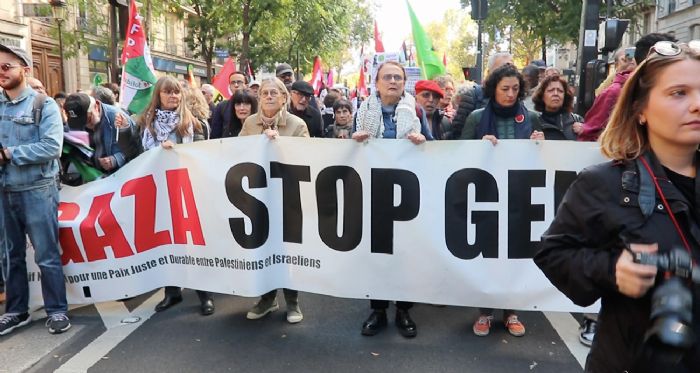 Fransa'da binlerce kiiden Gazze ve Lbnan'a saldran srail'e protesto