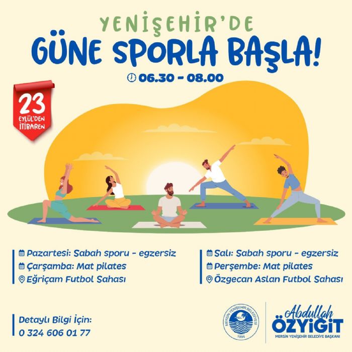 Yeniehir Belediyesinin sabah sporu ve mat pilates etkinlikleri balyor